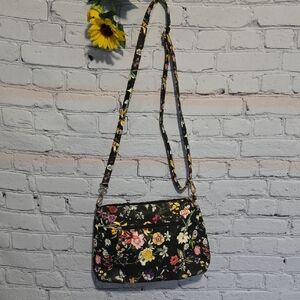 Black Floral Crossbody Bag with Adjustable/removable Strap